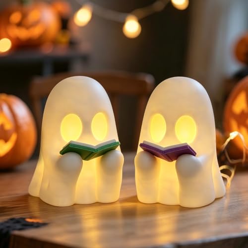 3D Printed LED Ghost Halloween Decor - 5in Indoor Gathering Ornaments - Pack of 2