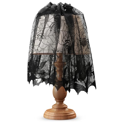 Halloween Lamp Shade Cover Decorations - 20x60 Inch Black Lace Spider Web Design - 1 Piece