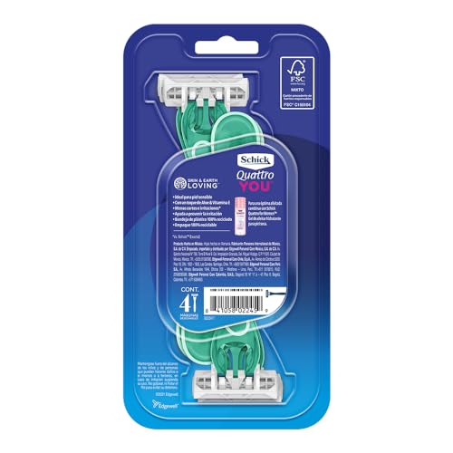 Schick Quattro You Sensitive Piece Of Mind Disposable Razor For Women, 4 Count