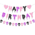 Halloween Birthday Banner & Skull Garland Party Decorations - Goth Gothic Halloween Theme