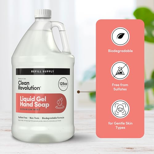 Liquid Gel Hand Soap Refill Geranium Mint - 128 Fl Oz, Moisturizing & Sulfate-Free, Essential Oils, Bulk Pack with Variation GEL - Geranium Mint / 128 Fl Oz