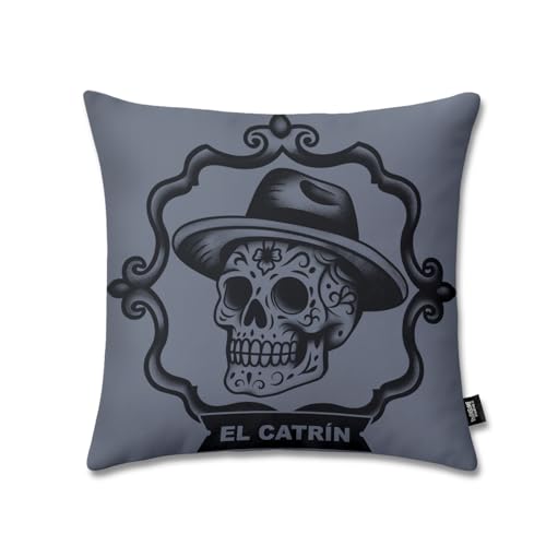 Day of the Dead Throw Pillow Case Set - Colorful Plush Decor, 15.35 x 15.35 inches, 2-Pack, Variation of Elcatrin Lacatrina