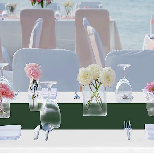 Disposable Plastic Tablecloths 54x108 Inches - White and Dark Green, Pack of 3