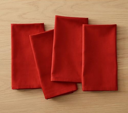 Cotton Dinner Napkins Set of 4 - Red 18x18 Inch Washable Table Linen for Dining & Parties