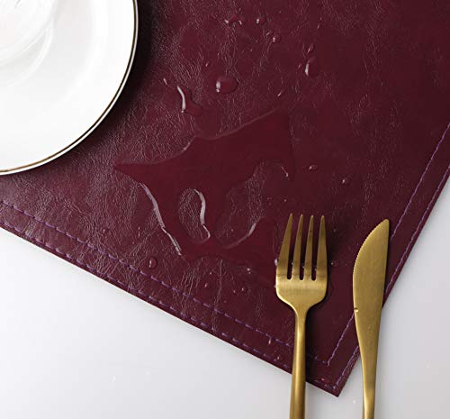 Waterproof Faux Leather Placemats Set of 4 - Bordeaux, Heat & Stain Resistant Dining Table Mats
