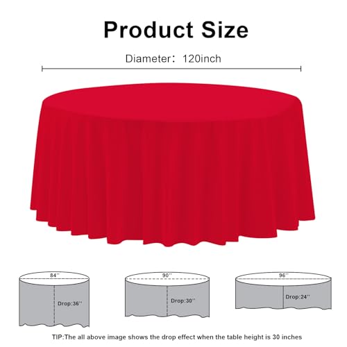 Red Plastic Tablecloth 120 Inch Round - 6 Pack Disposable Party Cover - Variation: Red-120in