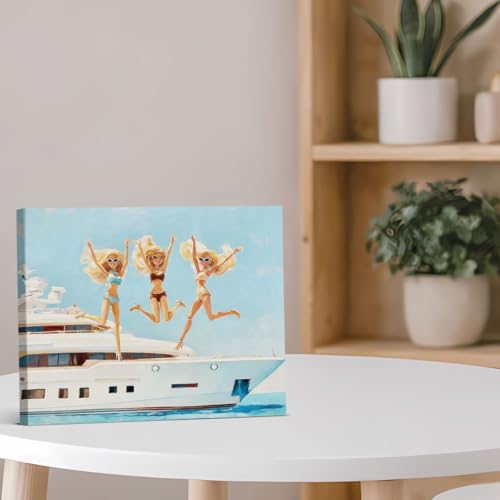 Women Yacht Coastal Canvas Wall Art - Trendy Cruise Party Decor - Doll Variation