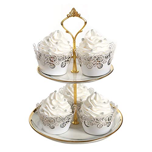 White Cupcake Wrappers 50 Pack Filigree Lace Design for Wedding Birthday