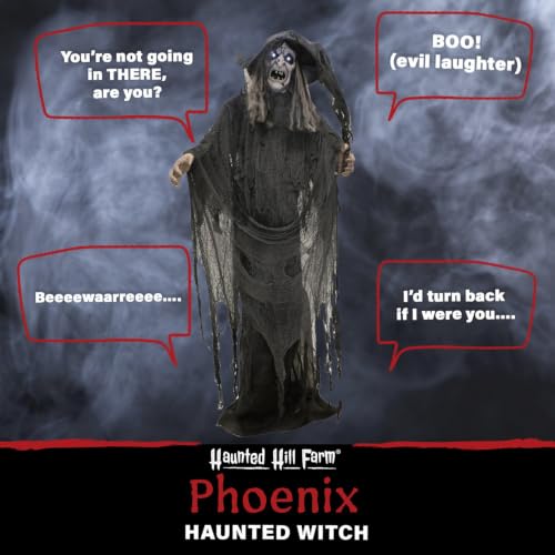 69-Inch Life-Size Animatronic Witch with Touch Activated Lights and Sound for Halloween Decorations
