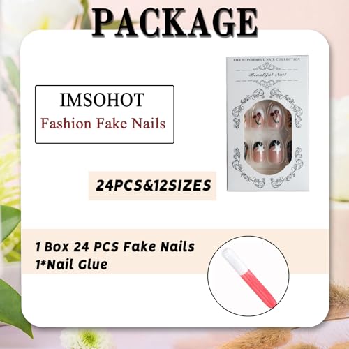 IMSOHOT Short Oval Press On Nails Brown Leopard Print with Cherry - Variation 92-02Brown