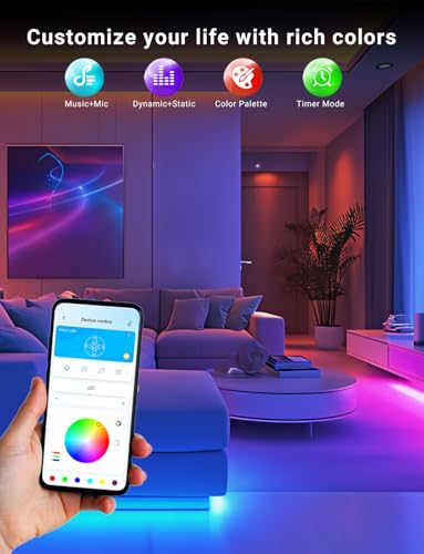 100FT Color Changing LED Strip Lights with Music Sync & App Control