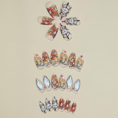 Halloween Short Press On Nails with Fall & Skull Designs - 24 Pcs with Variation LH01