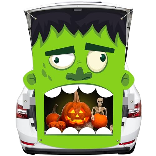 Halloween Car Decorations Kit Green Zombie Trunk or Treat Backdrop for SUV & Garage