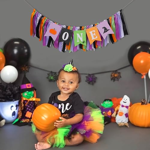 Halloween First Birthday High Chair Banner Pumpkin Witch Hat Decorations