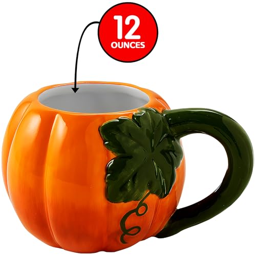 Pumpkin Shaped Ceramic Mugs Set of 4 - Fall Holiday Tableware