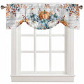 54x18 Inch Orange Blue Pumpkin Fall Kitchen Valance Set Window Treatments - Tie Up Wooden Rod Pocket Curtains for Home and Living Room - Thanksgiving Leaves