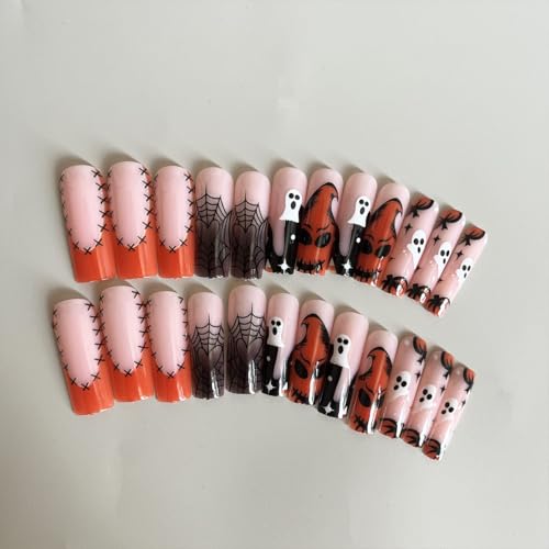 Gothic Ghost Press On Nails Long Coffin Fake Nails Halloween Manicure Set - Variation Gothic Ghost-13