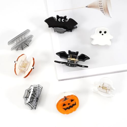 Mini Halloween Hair Clips Set - Pumpkin Ghost Skeleton Spide Web, Color 1