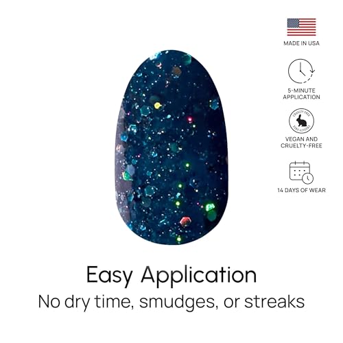 Nail Strips - Oceans Apart Dark Navy Glitter Design - 16 Double-Ended Gel Polish