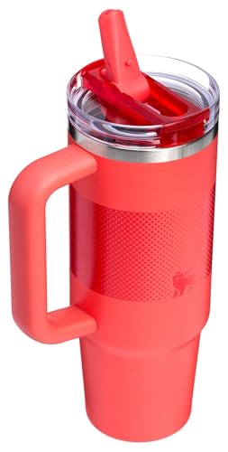 Hydration Tumbler 30 oz Flip Straw Leakproof Stainless Steel - Hot Coral Fade