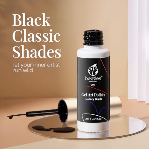 Beetles Gel Polish Nail Art Liner Pen - Black 7ml for Fine Lines & Creative Designs - Variation of B - Black