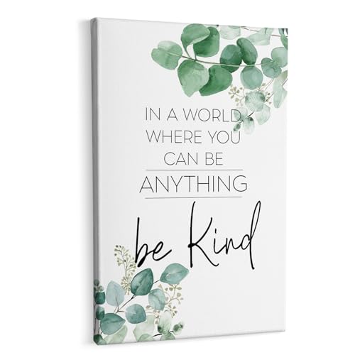 Be Kind Inspirational Framed Canvas Wall Art - Eucalyptus Botanical Motivational Decor 16x24 - Variation of Be Kind6