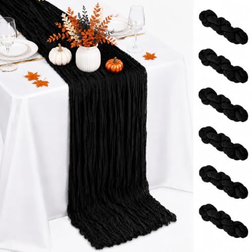 Black Cheesecloth Table Runner 6 Pack - 22 x 120 Inch, Elegant Rustic Decor