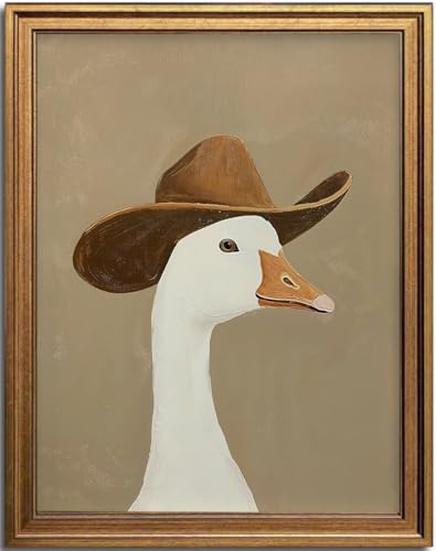 Western Cowboy Goose Wall Art - Framed Canvas Decor 12x16in - Gold Frame - Whimsical Nursery & Farmhouse Wall Decor - Variation of THIS listing
