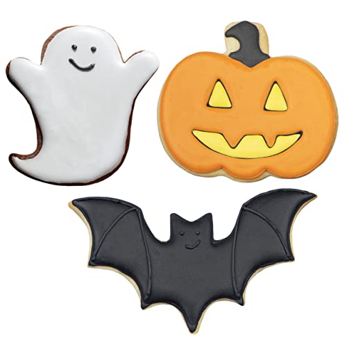Halloween Cookie Cutter Set of 3 - Ghost, Jack-o-Lantern & Bat - Family Baking Fun