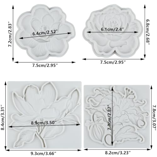 Flower Silicone Mold Set of 4 - Peony, Camellia, Magnolia, Lily - Style D