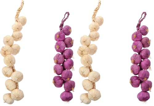 Artificial Garlic Skewers - 43x9.5x5.5cm Faux Garlic String for Farmhouse Decor & Photography Props - Pack of 2