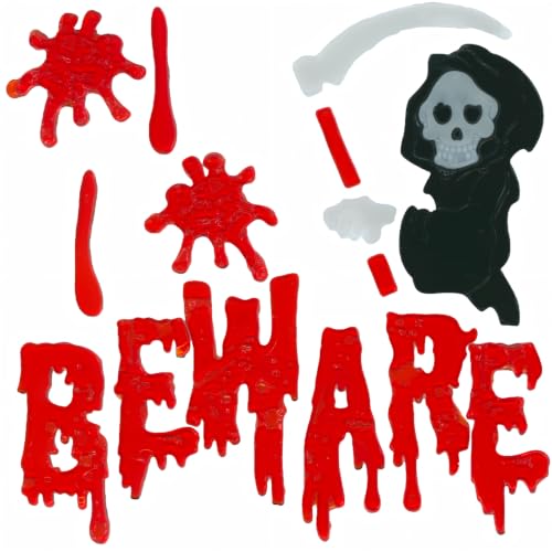 Halloween Gel Window Clings Set - Bloody Handprint & Grim Reaper Variation