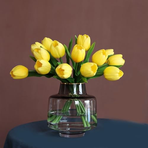 Large Luxury Series Yellow Artificial Tulips - Real Look & Touch for Wedding & Home Decor (11pcs)