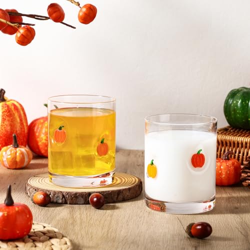 Pumpkin Icon Juice Glasses Set - Fall Halloween Drinking Cups, 2 Pieces