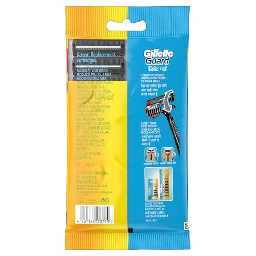 Gillette Guard Shaving Razor for Men (1 Razor with 12 blades) | Super Value Pack with upto 1 year of shaving | Safety comb and flexible head for a safe shave