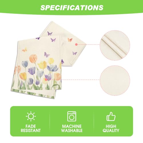 Watercolour Tulip Butterfly Table Runner 13 x 108 Inch Beige Spring Table Decor