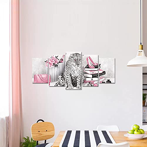 Pink Leopard Canvas Wall Art Prints for Woman Bedroom Girl Gift - L50 x H24 Variation