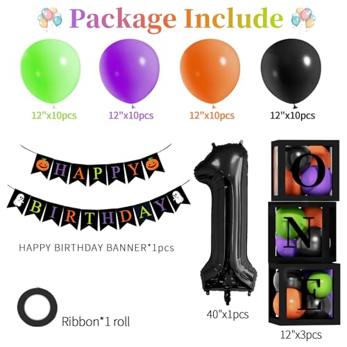 Halloween First Birthday Balloon Set with Number 1 Foil Balloon Banner and Colorful Balloons - Black, Orange, Purple, Green - Variation: Black Green Purple Orange