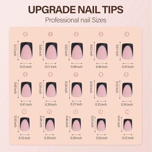 Deep French Gel Fake Nails Short Square Black French Tips - 150Pcs