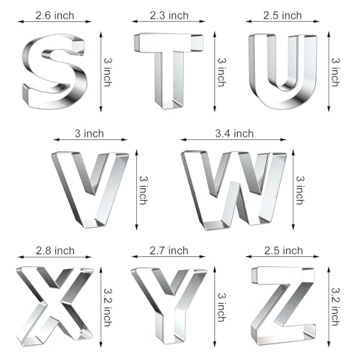 Large Alphabet Letter Cookie Cutters Set 3 Inch - 26 Pcs Stainless Steel