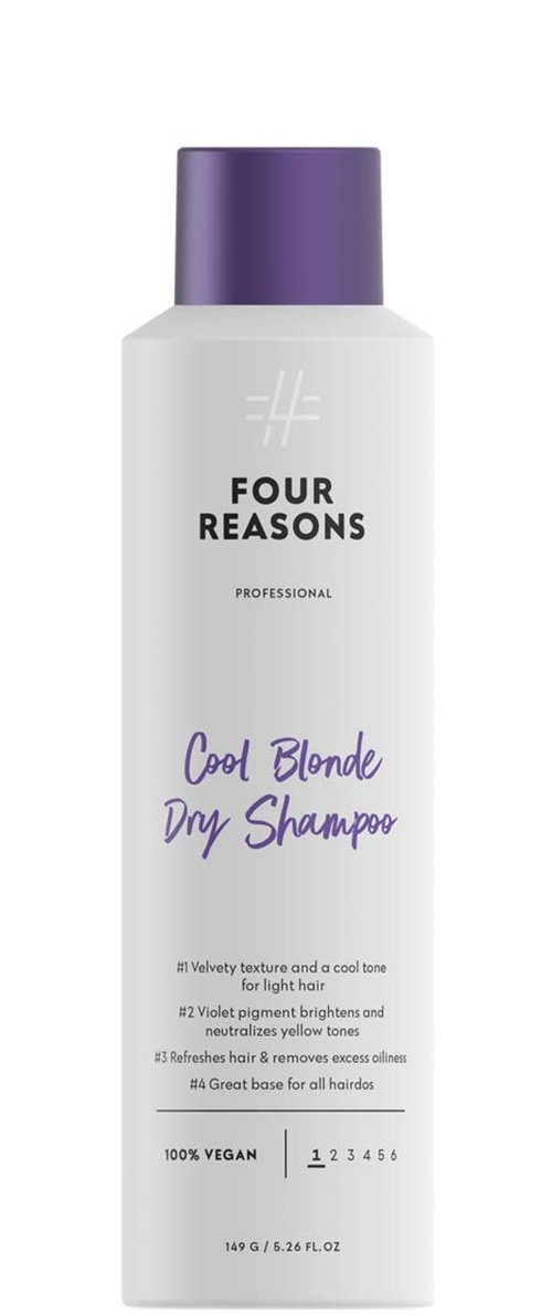 FOUR REASONS Cool Blonde Dry Shampoo - Tinted Formula Neutralizes Brassiness | Vegan & Sulfate-Free - 5.3 oz