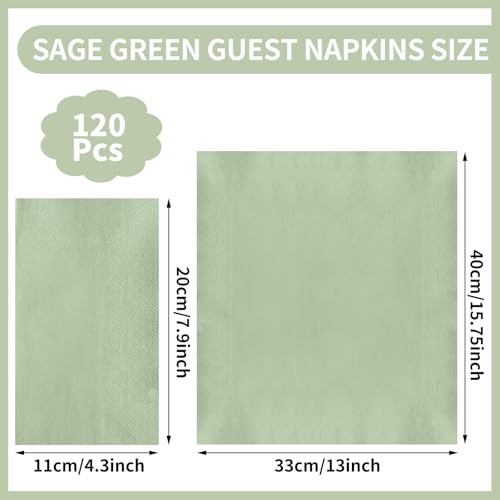120 Pcs Sage Green Disposable Dinner Napkins - Wedding, Baby Shower & Party Decor - Pack of 2
