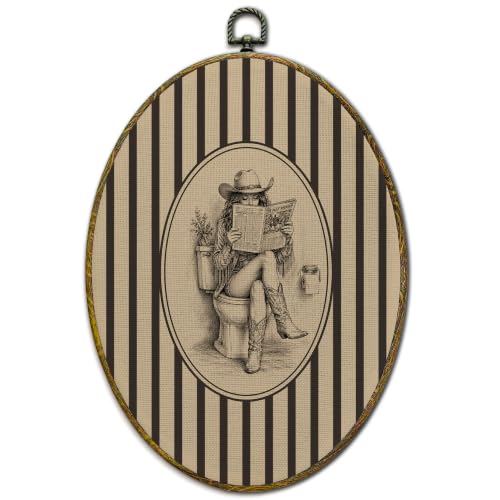 Western Cowgirl Oval Wall Art Decor - 11x8.5 Inch Framed Wall Hanging