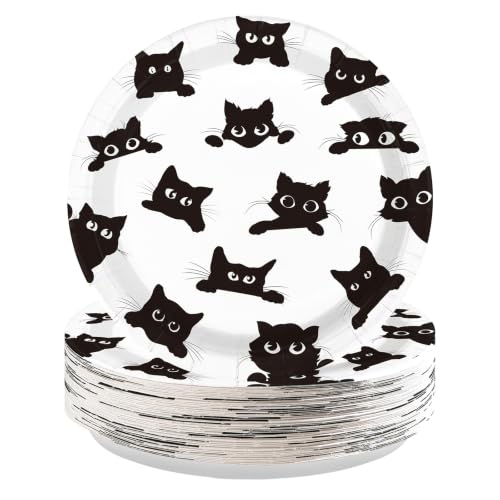 Black Cat Birthday Party Paper Plates 9 Inch Disposable Set - 50 Pieces