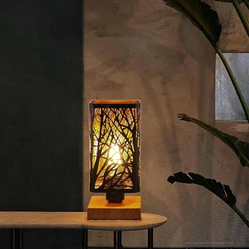 Forest Set of 2 Rustic Dimmable Table Lamps with Shadow Projector for Bedroom & Living Room