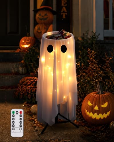 Halloween Ghost Candy Bowl with Remote Control & Adjustable Stand - Glowing Trick-or-Treat Decor