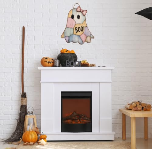 Halloween Ghost Door Sign - Wooden Indoor Front Door Decor Welcome Sign for Halloween