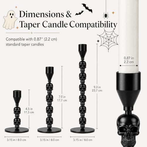 Halloween Skull Candle Holder Set of 3 - Gothic Metal Candlestick Holders with Adjustable Heads - Variation of THIS listing 6