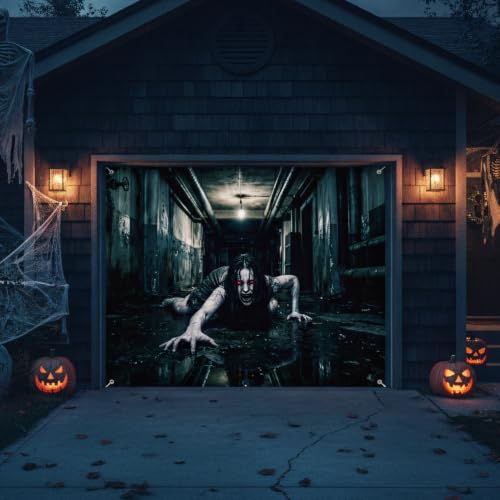 Female Ghost Halloween Garage Door Cover 7x8 FT - Spooky Haunted Decor