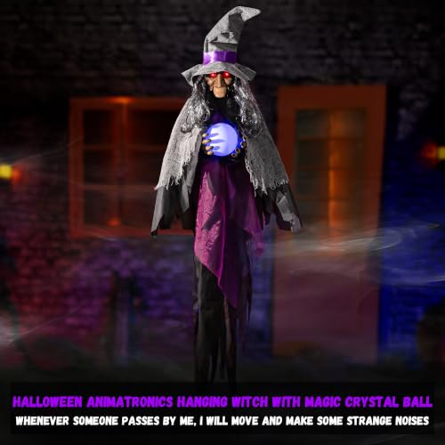 Halloween Animatronic Witch Decor - 67'' Talking Moving Witch with Sound & Glowing Eyes for Indoor Outdoor Haunted House
